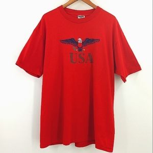 Vintage Eagle Embroidered TShirt Red Single Stitch Patriotic USA Oneida July 4th